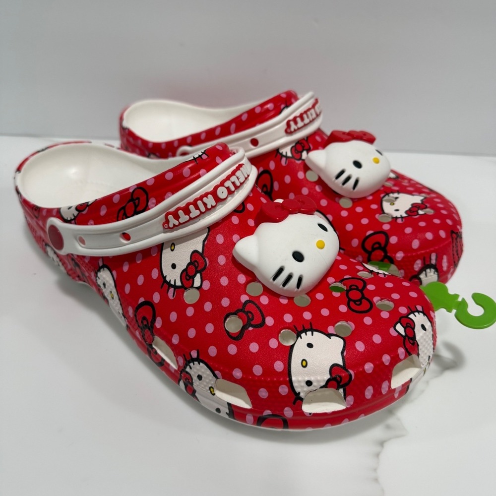 Crocs Hello Kitty Sanrio Adult Red White Pink Polka DotKidcore Adult M12/W14 NEW